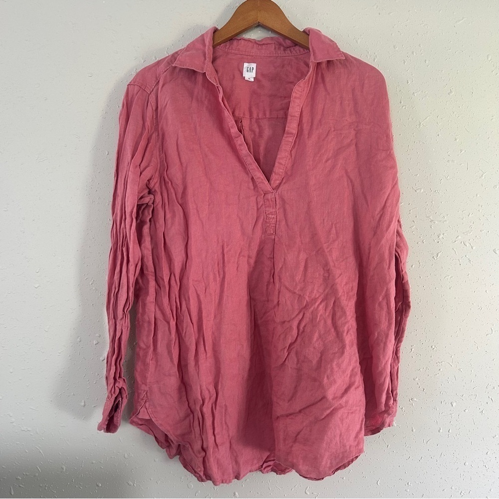 GAP Pink Linen Blend Long Sleeve Blouse Casual Summer Pastel Feminine XL